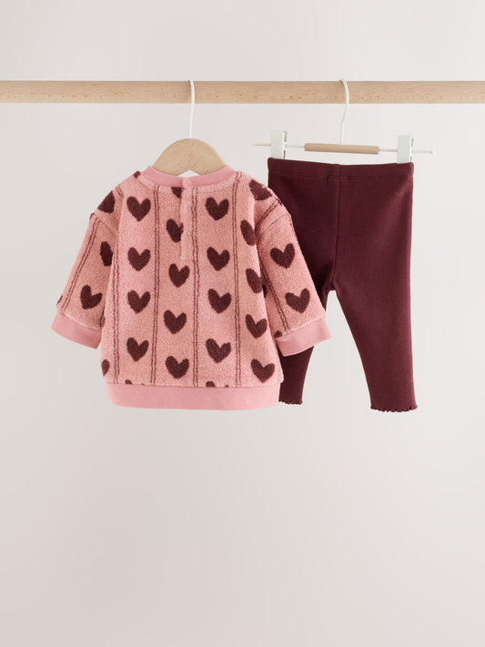 Dsiney Kidz - Pink Heart Baby Fleece Sweater and Leggings Set 2 Piece (0mths-2yrs) image 2