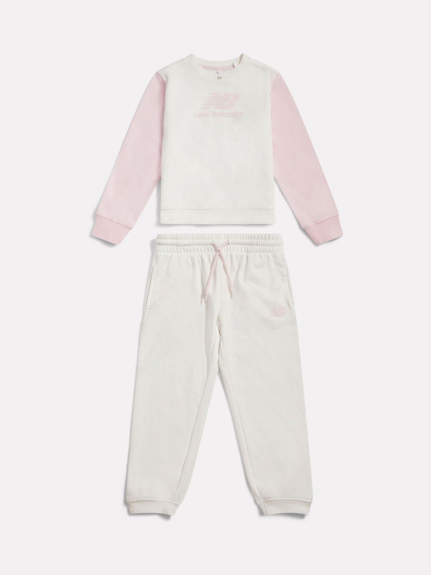 New Balance Pink/White FT Colourblock Curved Hem Crew & Joggers Set image 1