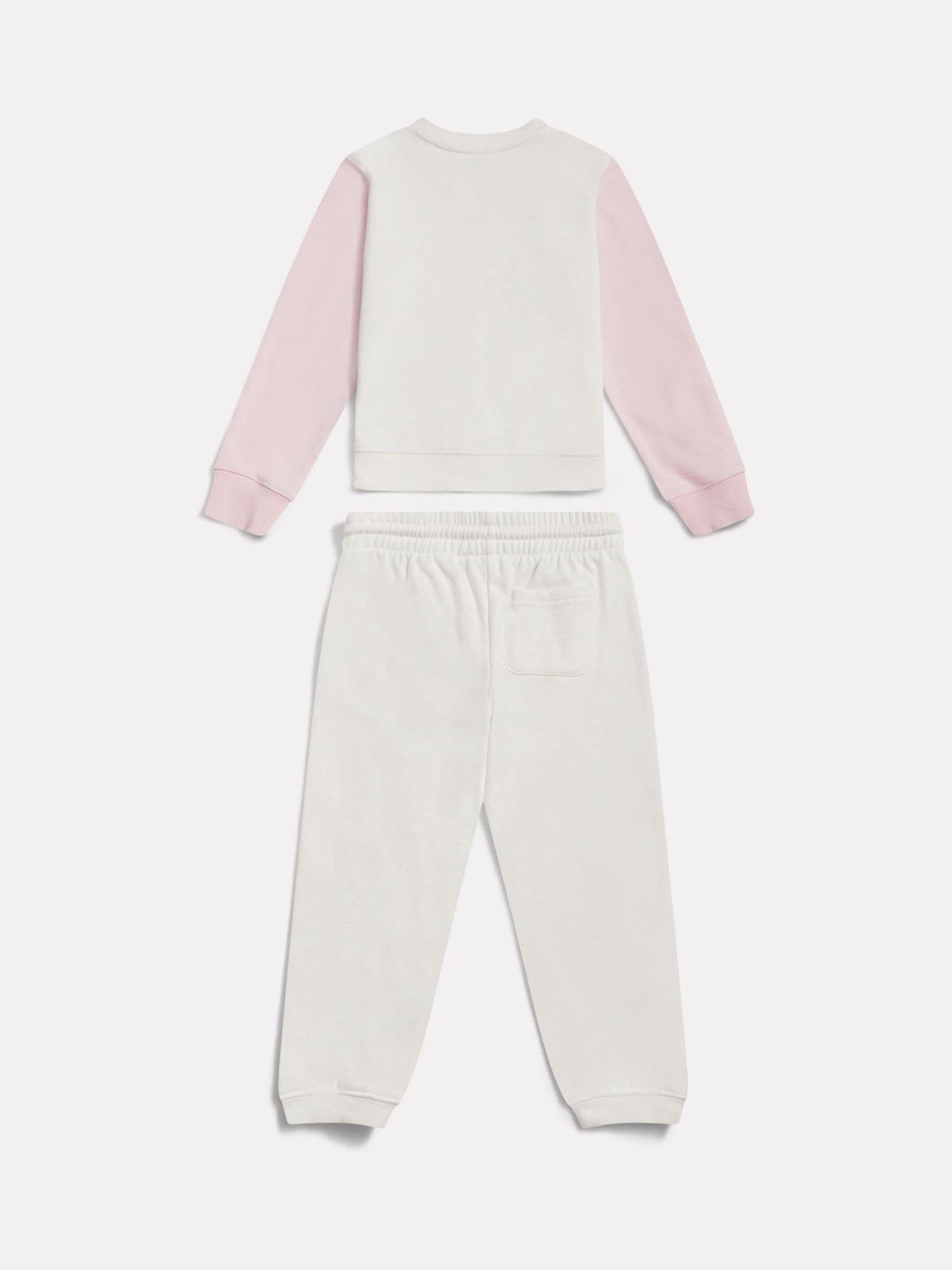 New Balance Pink/White FT Colourblock Curved Hem Crew & Joggers Set image 2