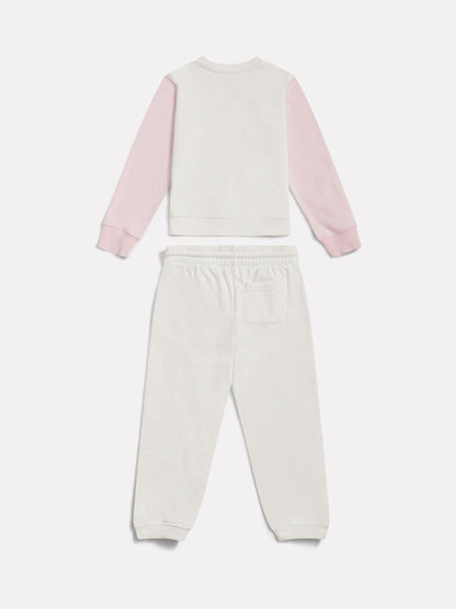 New Balance Pink/White FT Colourblock Curved Hem Crew & Joggers Set image 2