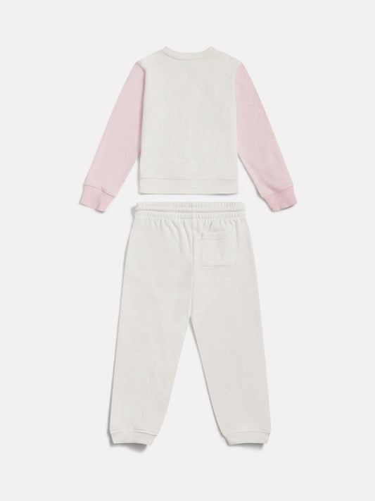 New Balance Pink/White FT Colourblock Curved Hem Crew & Joggers Set image 2