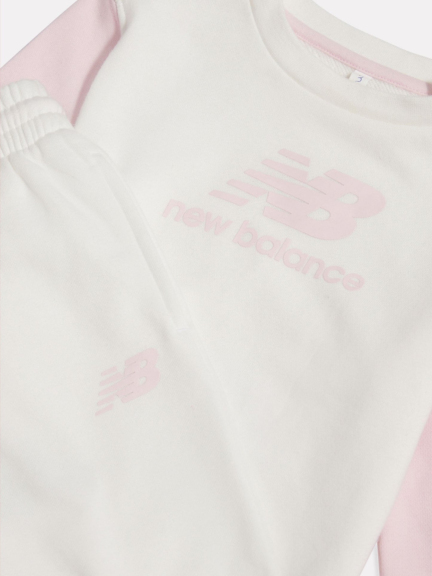 New Balance Pink/White FT Colourblock Curved Hem Crew & Joggers Set image 3