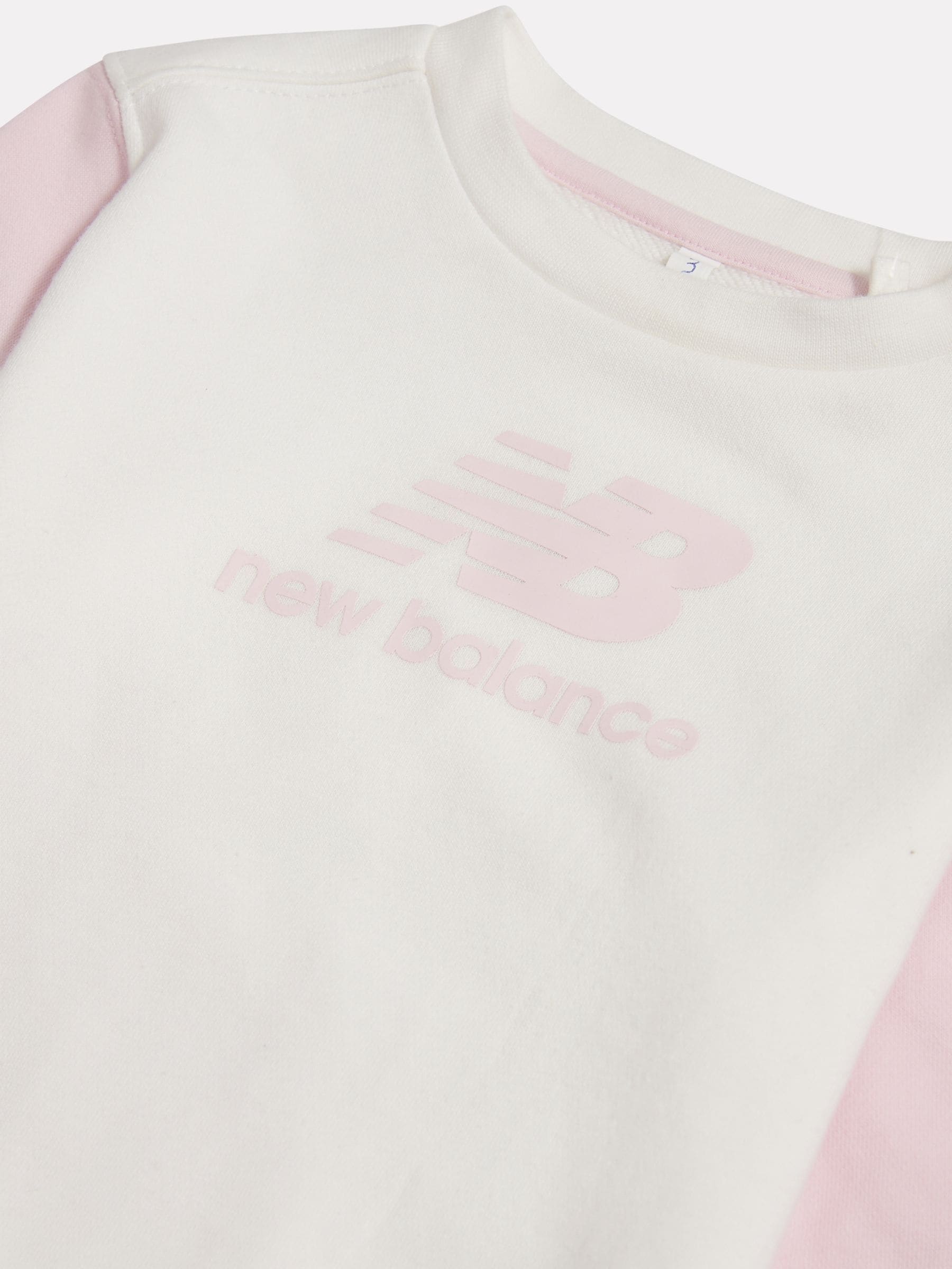 New Balance Pink/White FT Colourblock Curved Hem Crew & Joggers Set image 4
