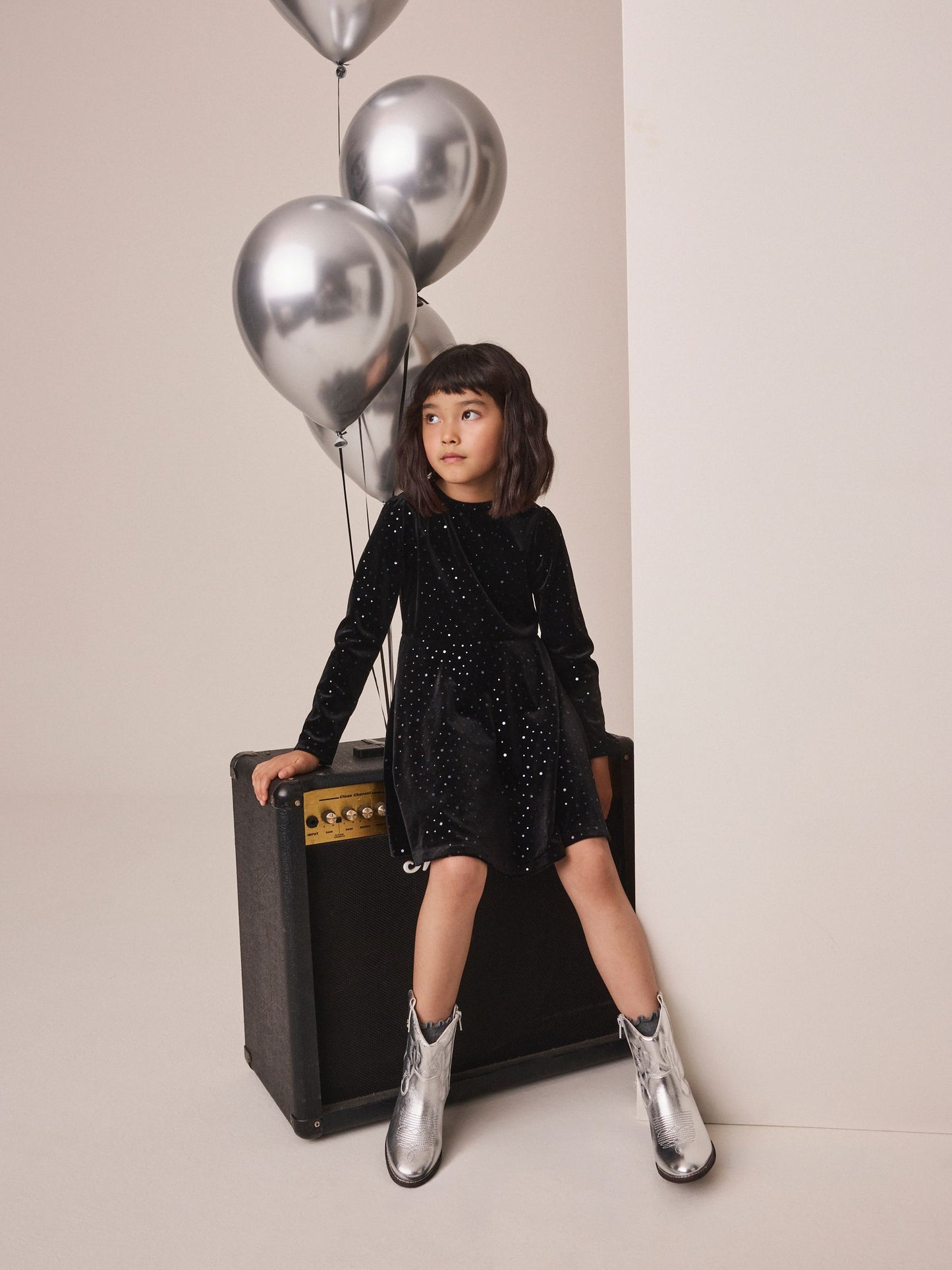 Dsiney Kidz - Black Long Sleeve Velvet Sparkle Dress (3-16yrs) image 1
