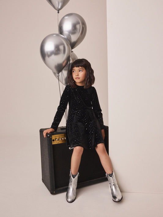 Dsiney Kidz - Black Long Sleeve Velvet Sparkle Dress (3-16yrs) image 1
