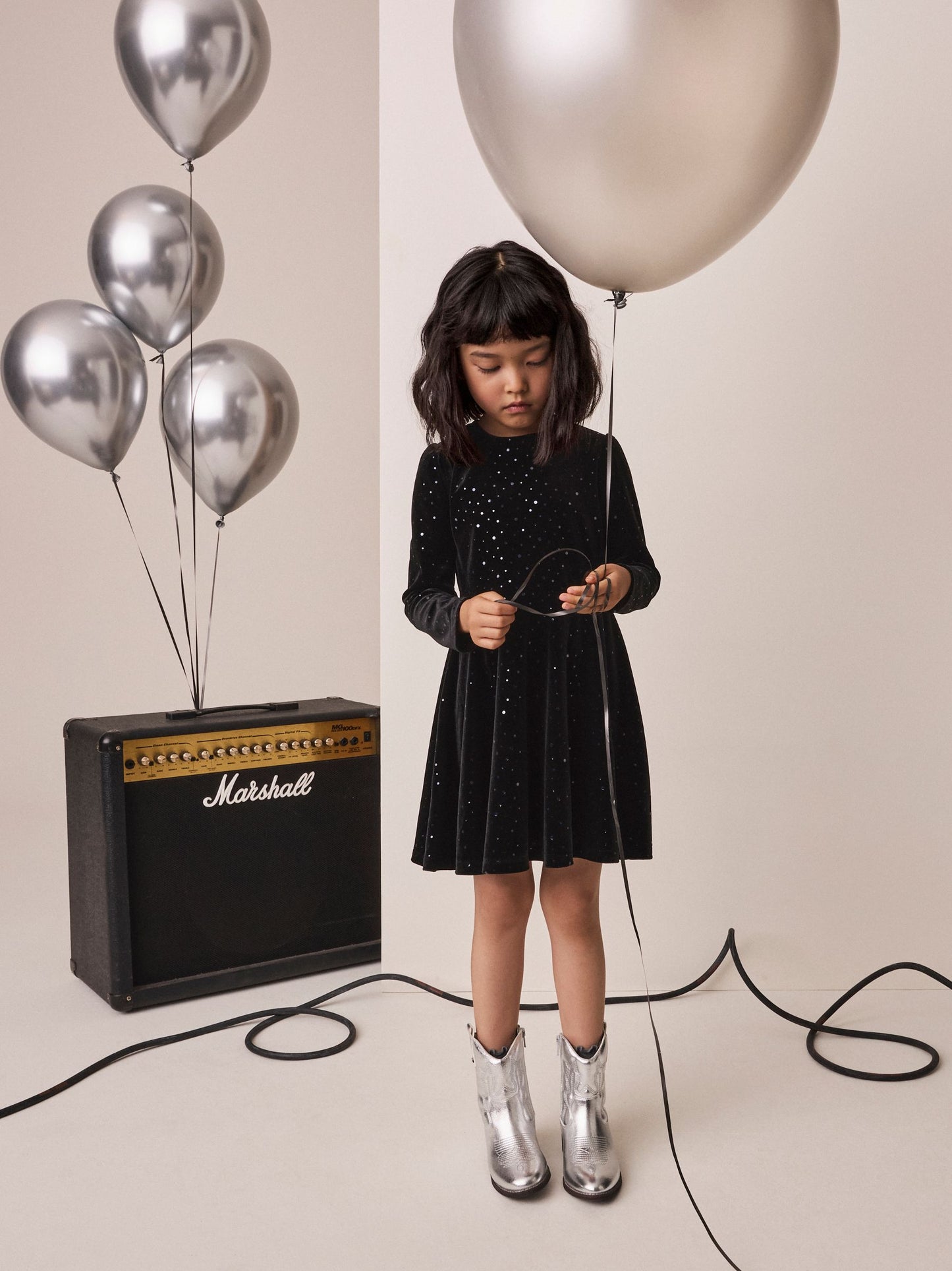 Dsiney Kidz - Black Long Sleeve Velvet Sparkle Dress (3-16yrs) image 2