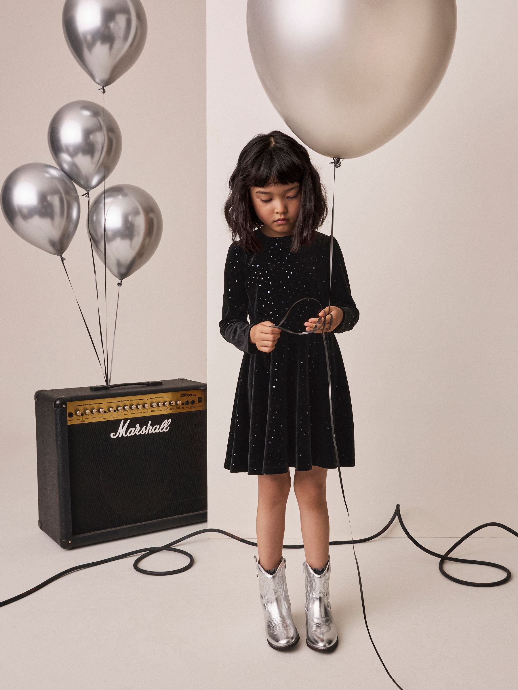 Dsiney Kidz - Black Long Sleeve Velvet Sparkle Dress (3-16yrs) image 2