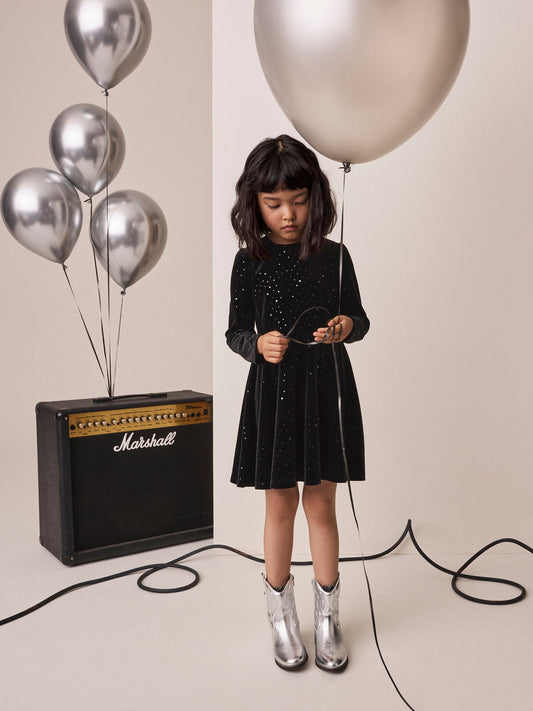 Dsiney Kidz - Black Long Sleeve Velvet Sparkle Dress (3-16yrs) image 2