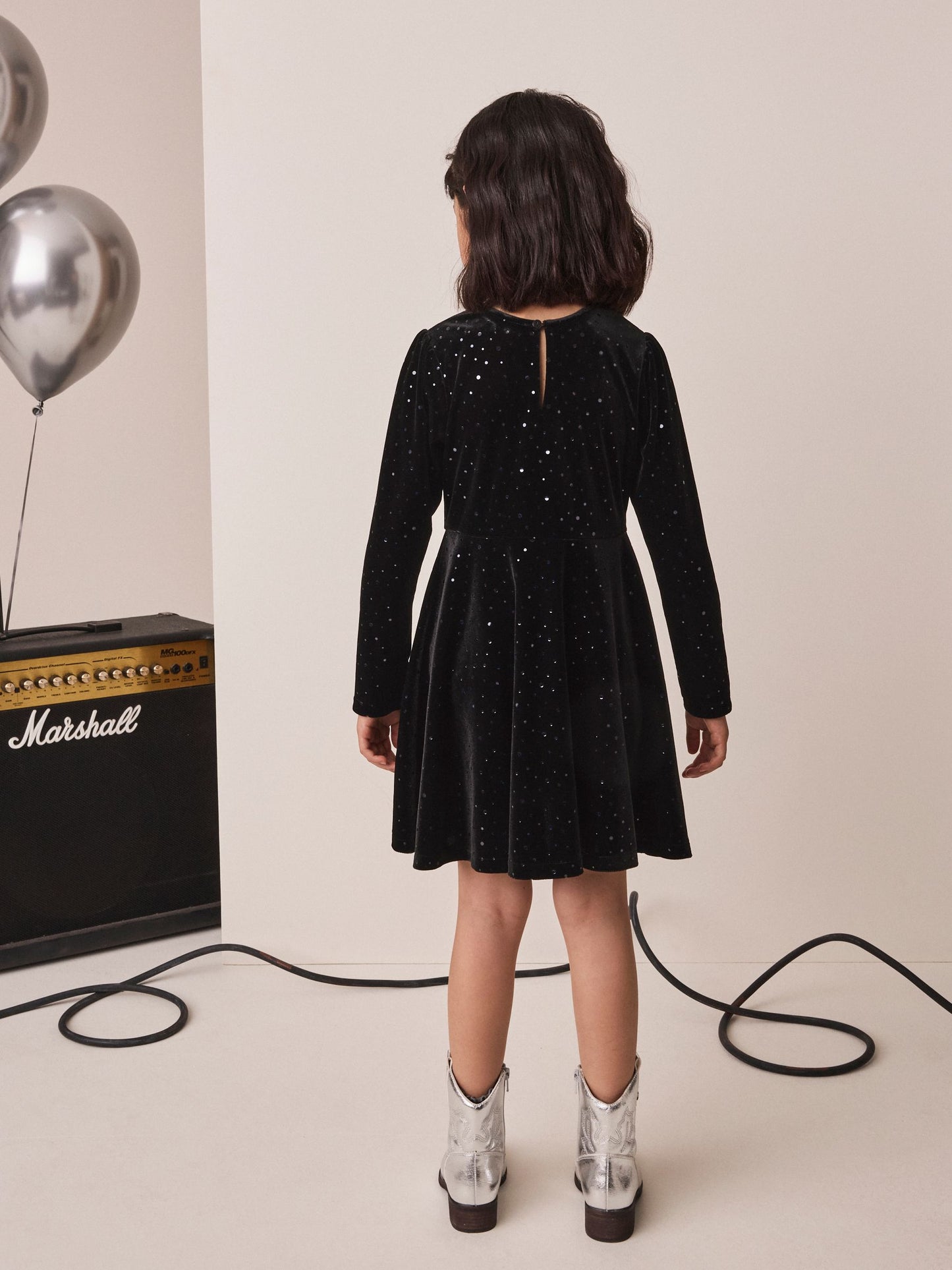 Dsiney Kidz - Black Long Sleeve Velvet Sparkle Dress (3-16yrs) image 3
