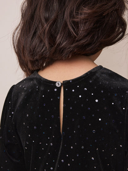 Dsiney Kidz - Black Long Sleeve Velvet Sparkle Dress (3-16yrs) image 4