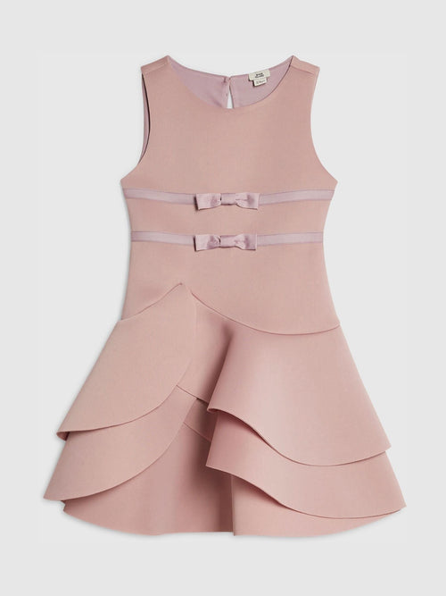 River Island Pink Bow Frill Scuba Dress image 1