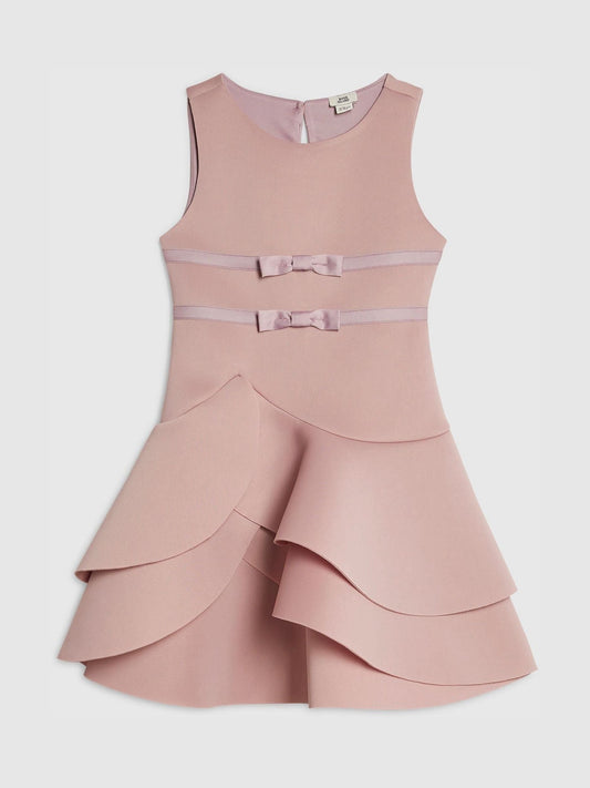 River Island Pink Bow Frill Scuba Dress image 1