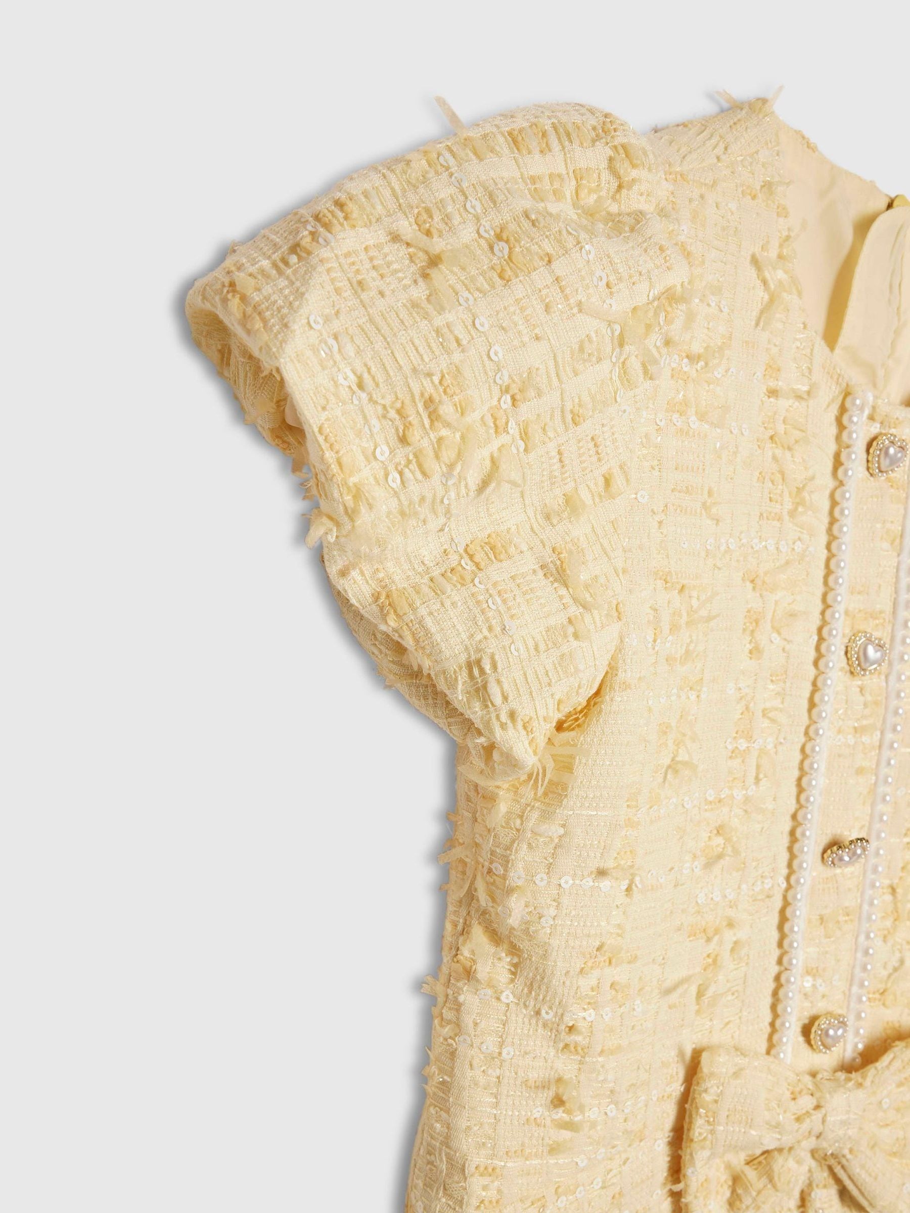 River Island Yellow Bow Boucle Pearl Dress image 3