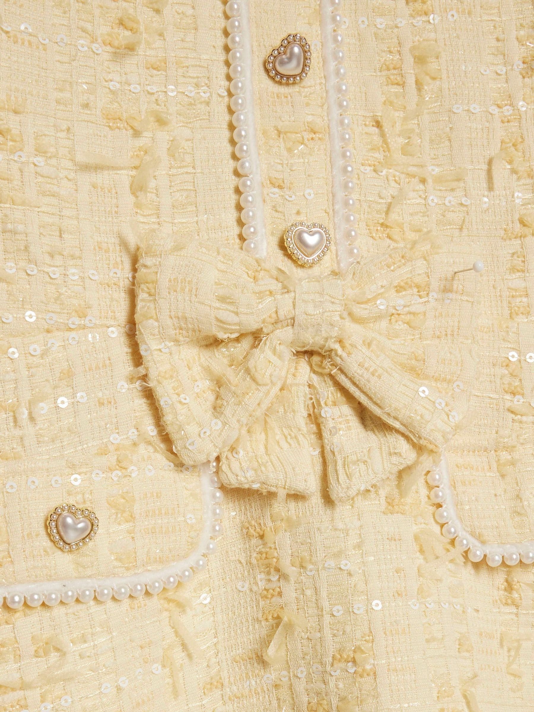 River Island Yellow Bow Boucle Pearl Dress image 4