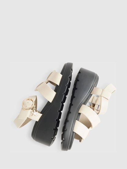 River Island Cream Contrast Chunky Wedge Sandals image 3