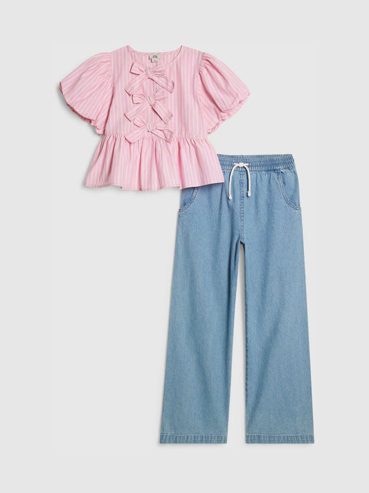 Dsiney Kidz - River Island Pink Seersucker Top & Jeans Set image 1