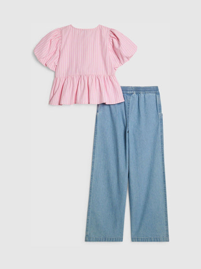 Dsiney Kidz - River Island Pink Seersucker Top & Jeans Set image 2