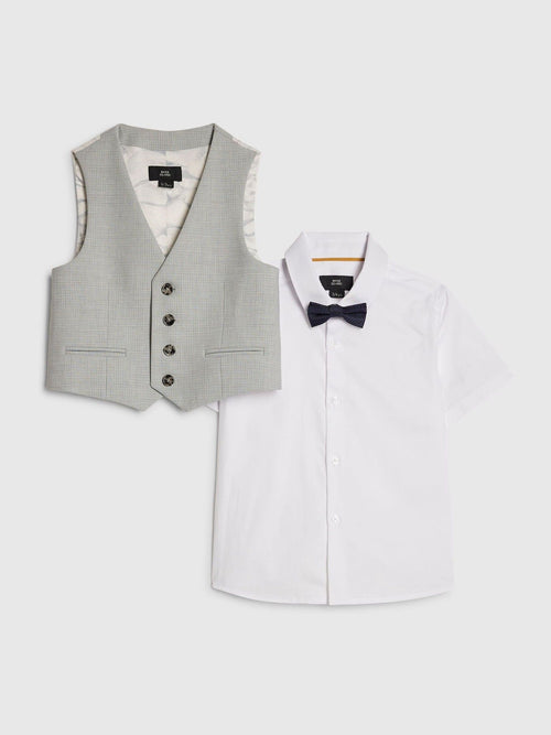 River Island Grey Tailored Waistcoat Shirt & Bow Tie Set 3 Piece image 1