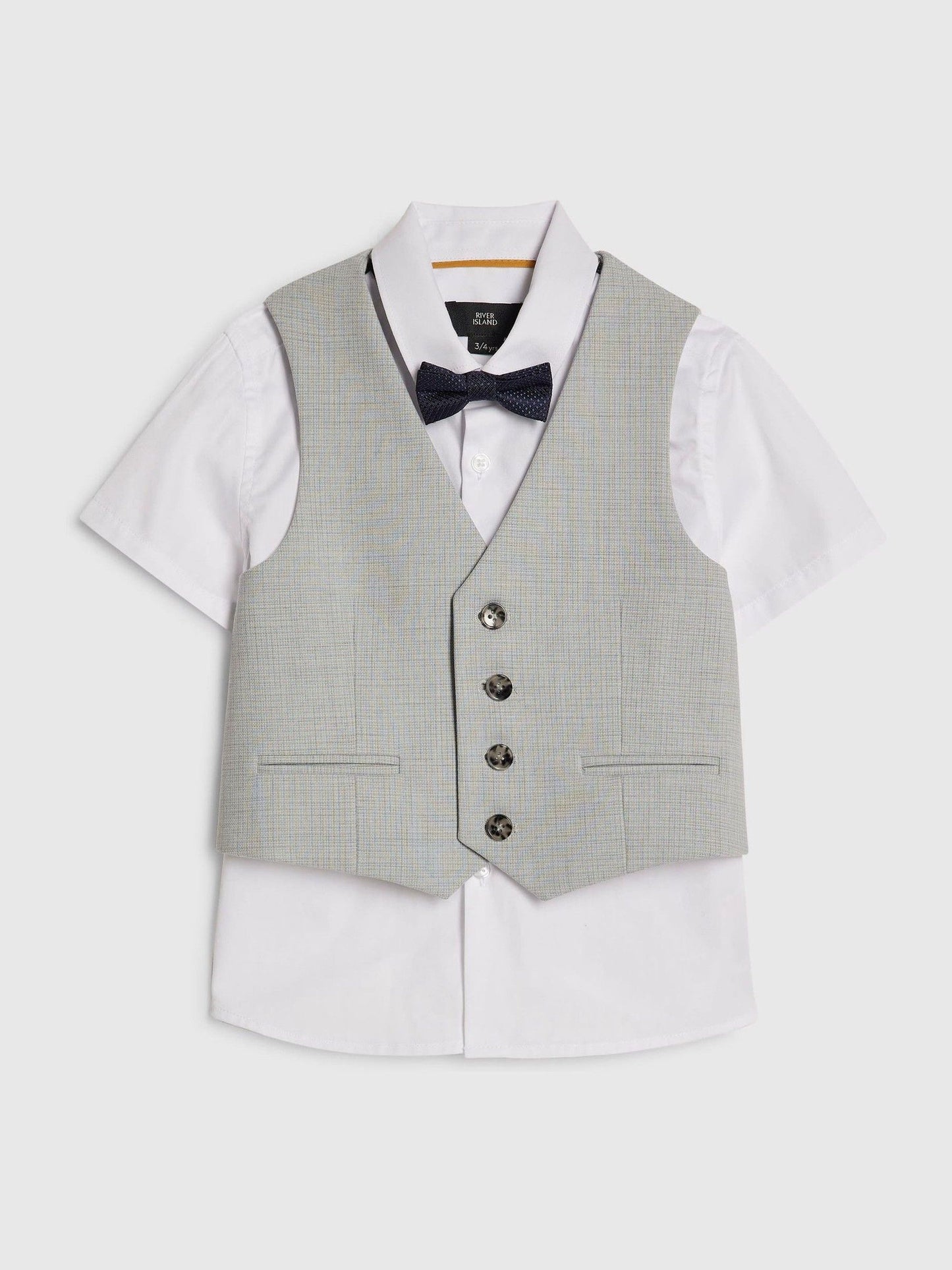 River Island Grey Tailored Waistcoat Shirt & Bow Tie Set 3 Piece image 3