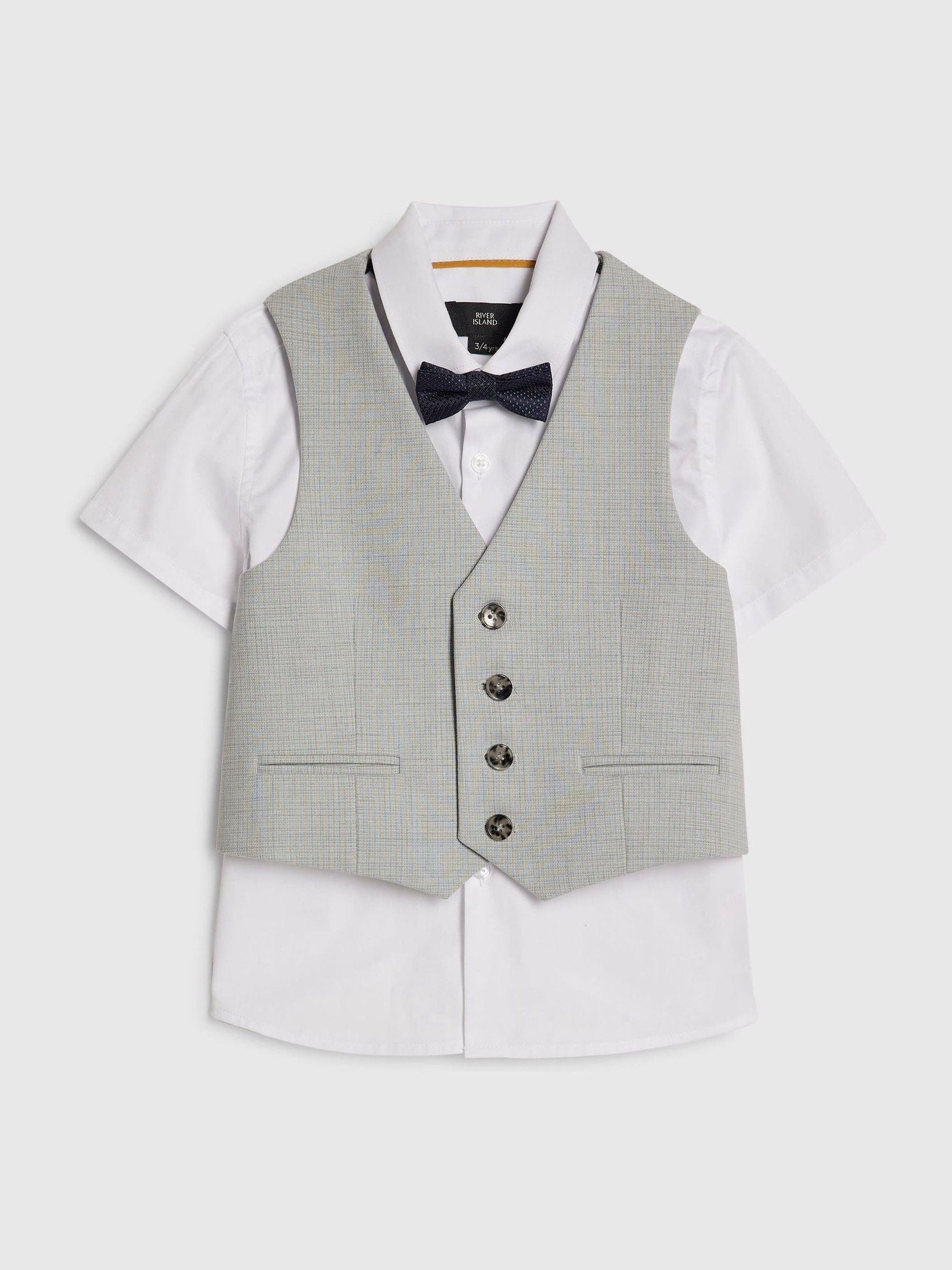 River Island Grey Tailored Waistcoat Shirt & Bow Tie Set 3 Piece image 3