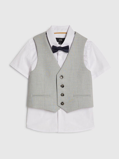 River Island Grey Tailored Waistcoat Shirt & Bow Tie Set 3 Piece image 3
