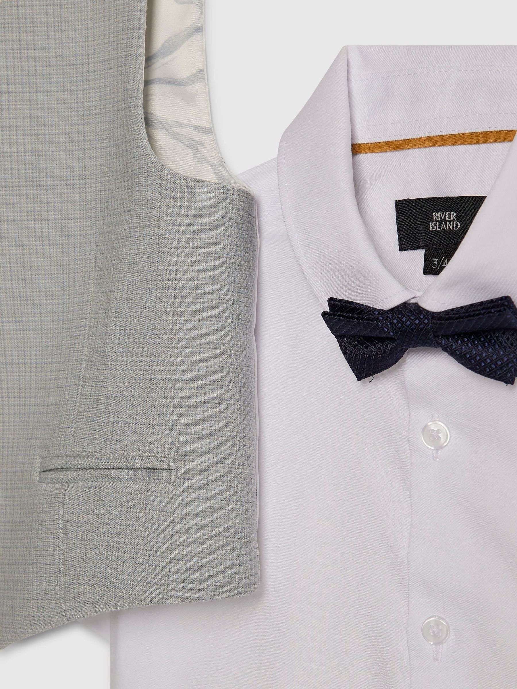 River Island Grey Tailored Waistcoat Shirt & Bow Tie Set 3 Piece image 4