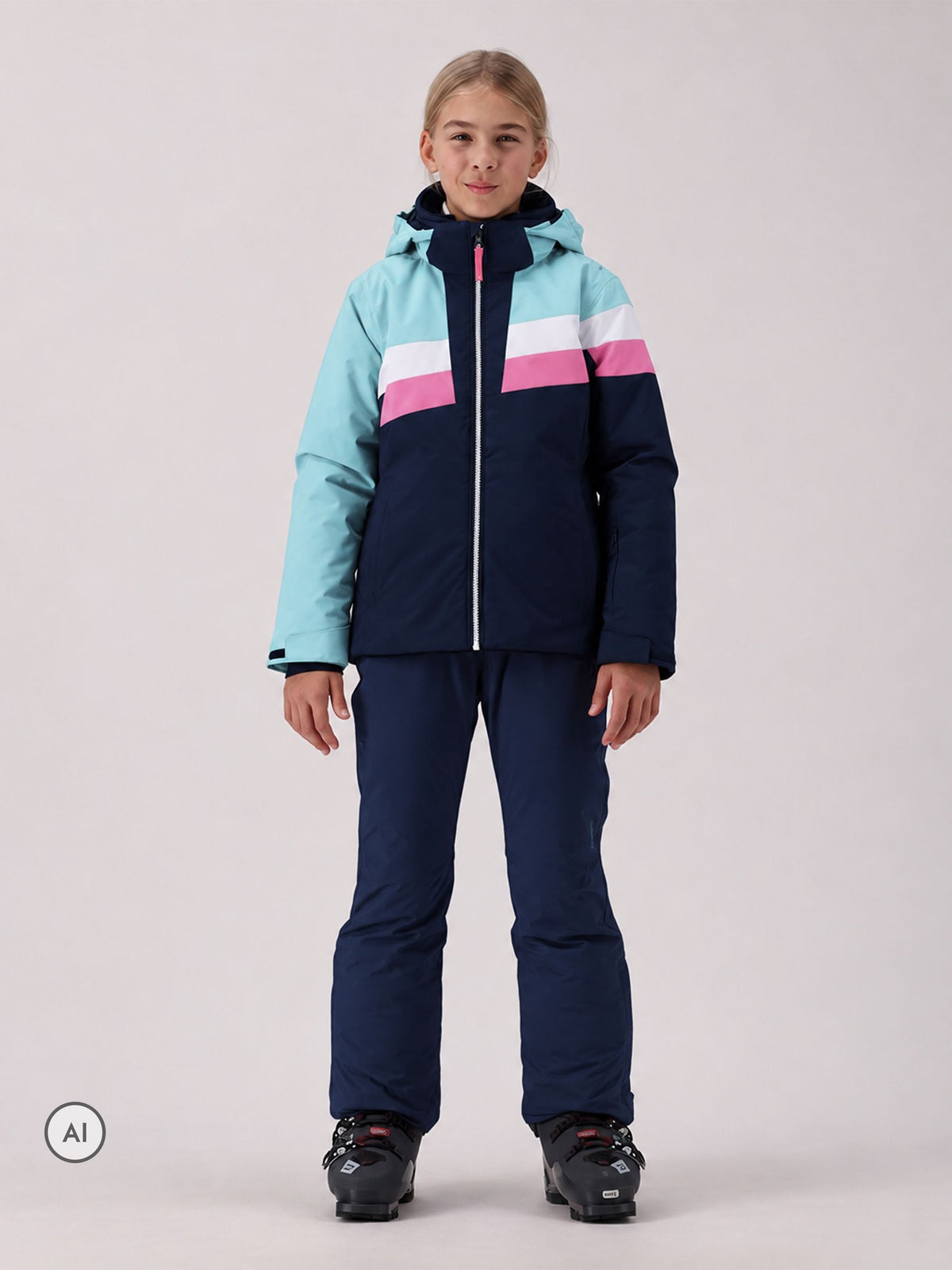 CMP Blue Striped Colour Block Waterproof Ski Jacket And Trousers Set - image 1