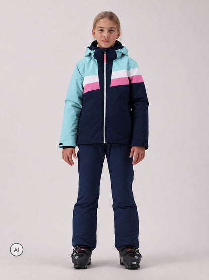 CMP Blue Striped Colour Block Waterproof Ski Jacket And Trousers Set - image 1