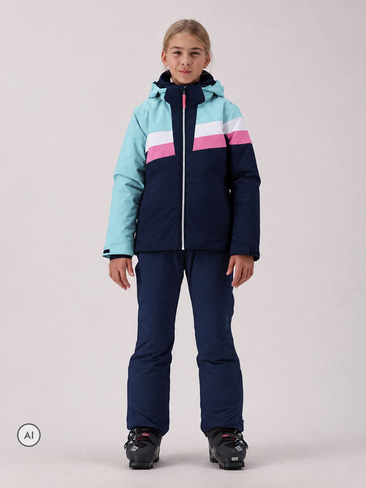 CMP Blue Striped Colour Block Waterproof Ski Jacket And Trousers Set - image 1