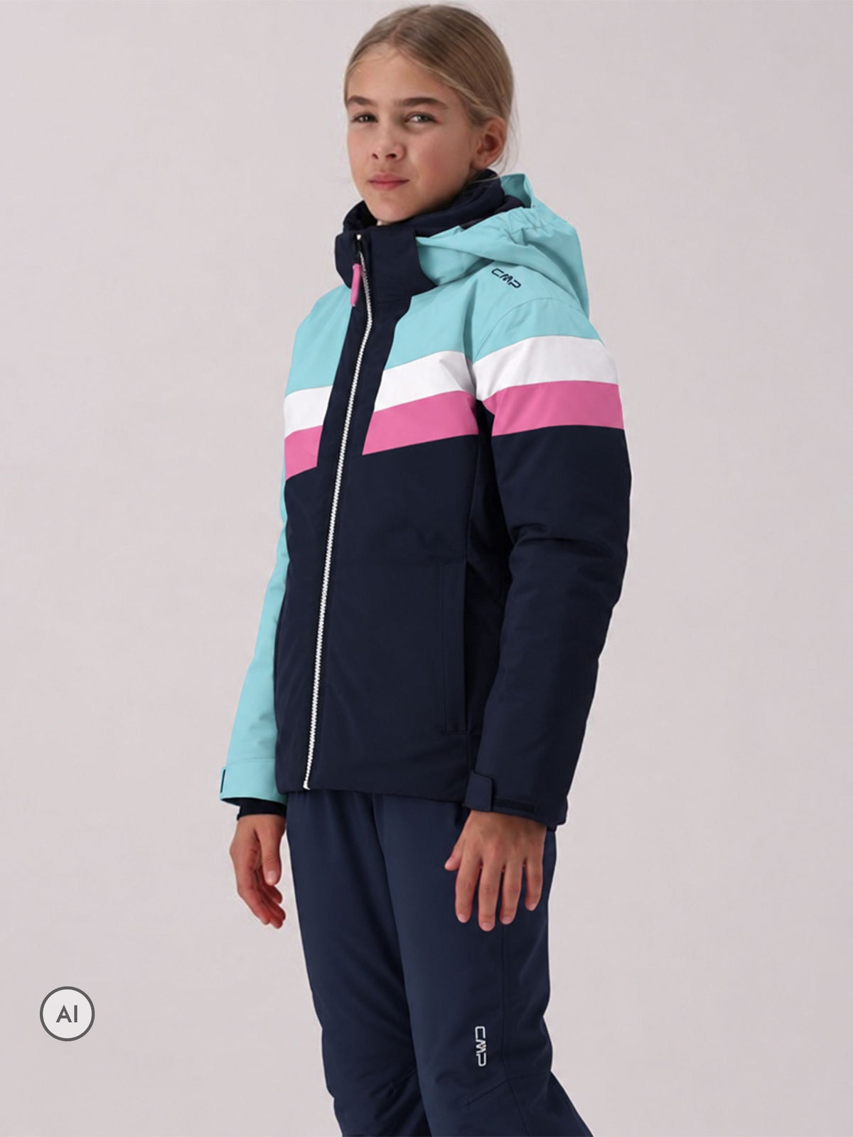 CMP Blue Striped Colour Block Waterproof Ski Jacket And Trousers Set - image 2