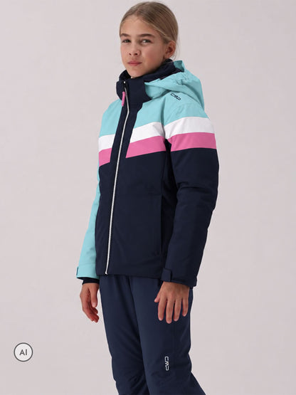 CMP Blue Striped Colour Block Waterproof Ski Jacket And Trousers Set - image 2