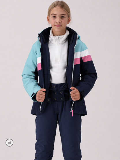CMP Blue Striped Colour Block Waterproof Ski Jacket And Trousers Set - image 3