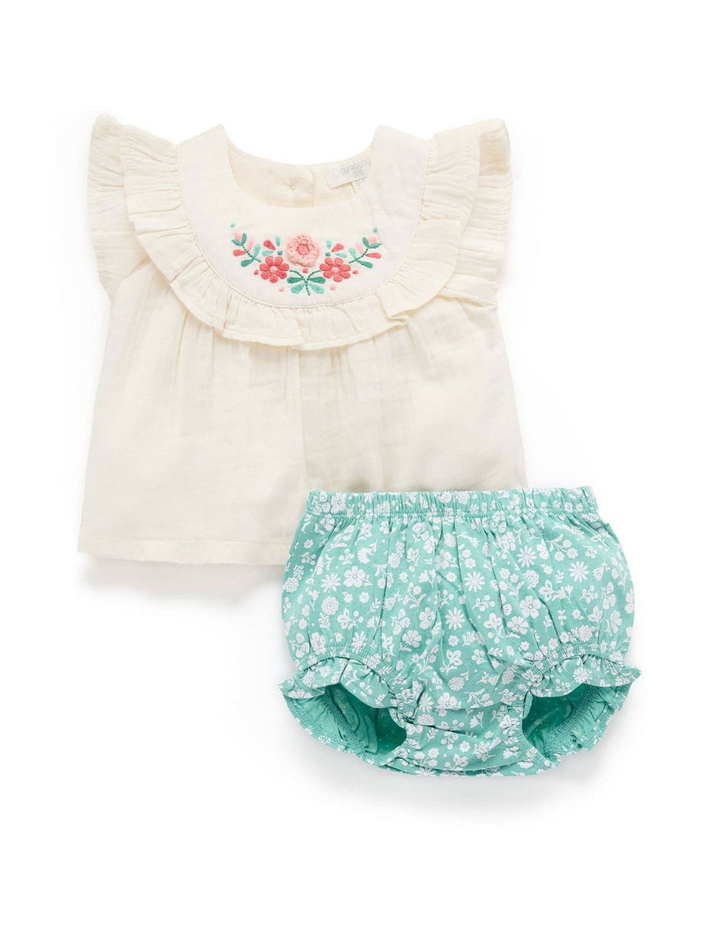 Purebaby Green Embroidered Top and Bloomer Set image 4