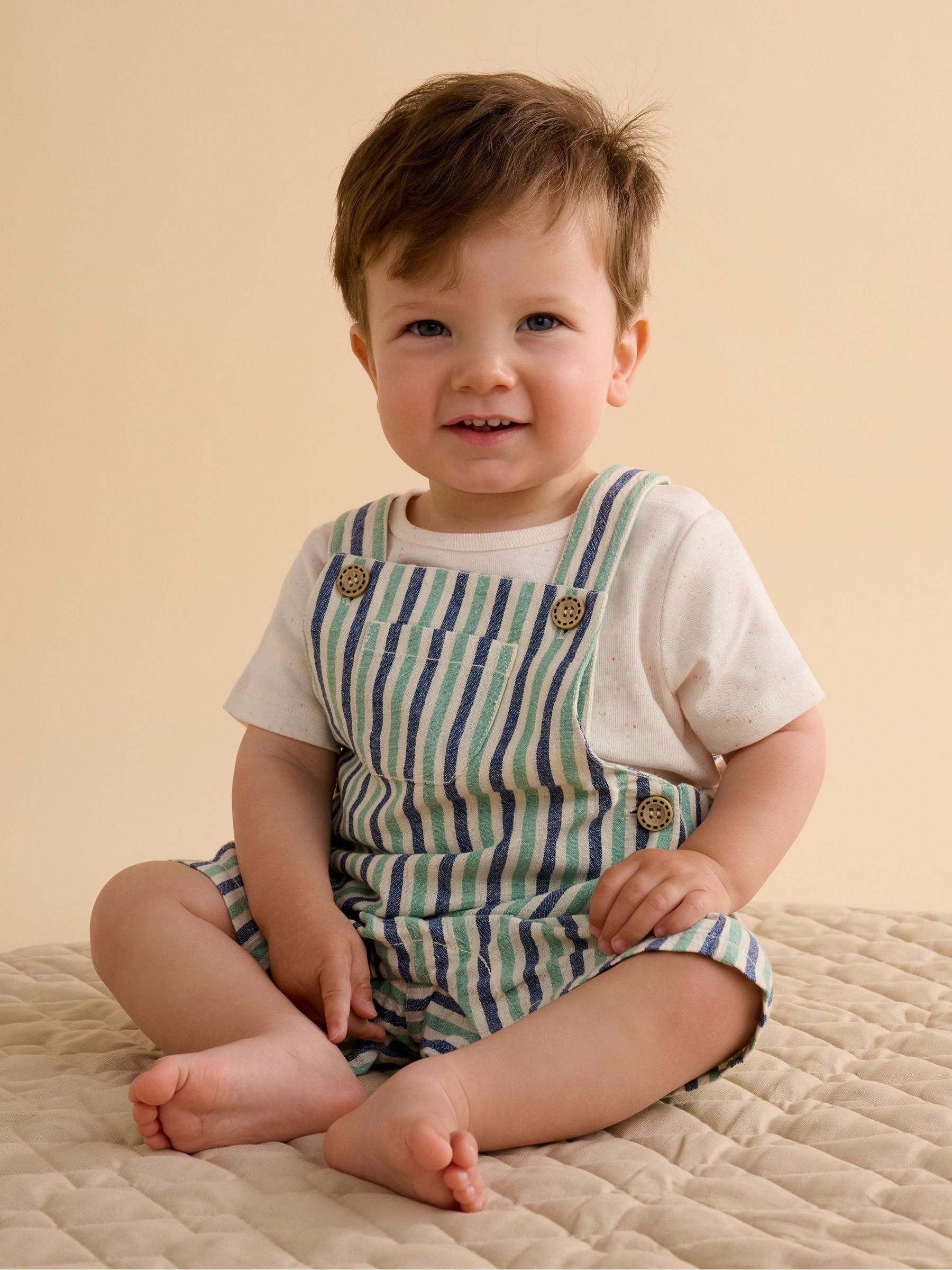 Purebaby Blue Striped Dungarees image 1