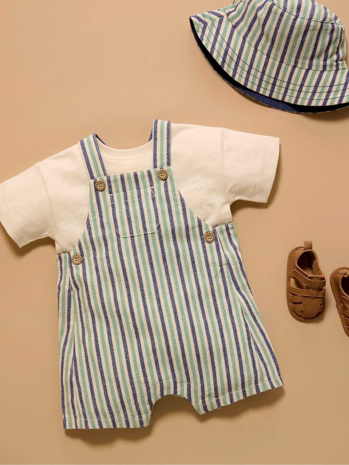 Purebaby Blue Striped Dungarees image 6