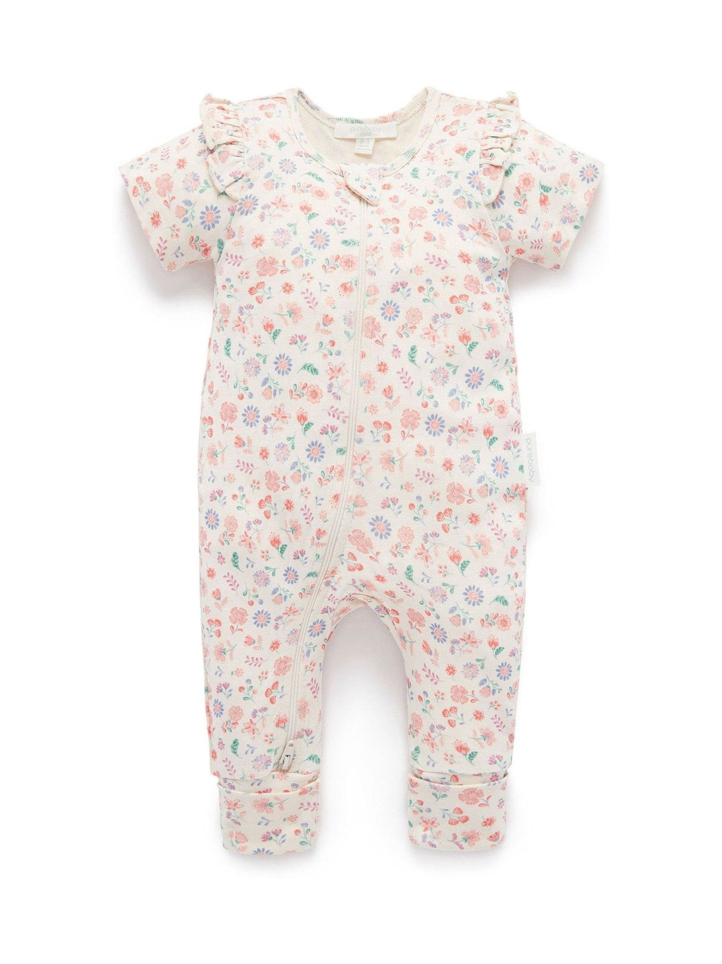 Purebaby Pink Printed Short Sleeve Floral Zip Sleepsuit image 2