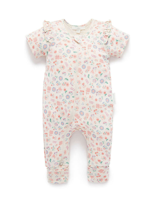 Purebaby Pink Printed Short Sleeve Floral Zip Sleepsuit image 2