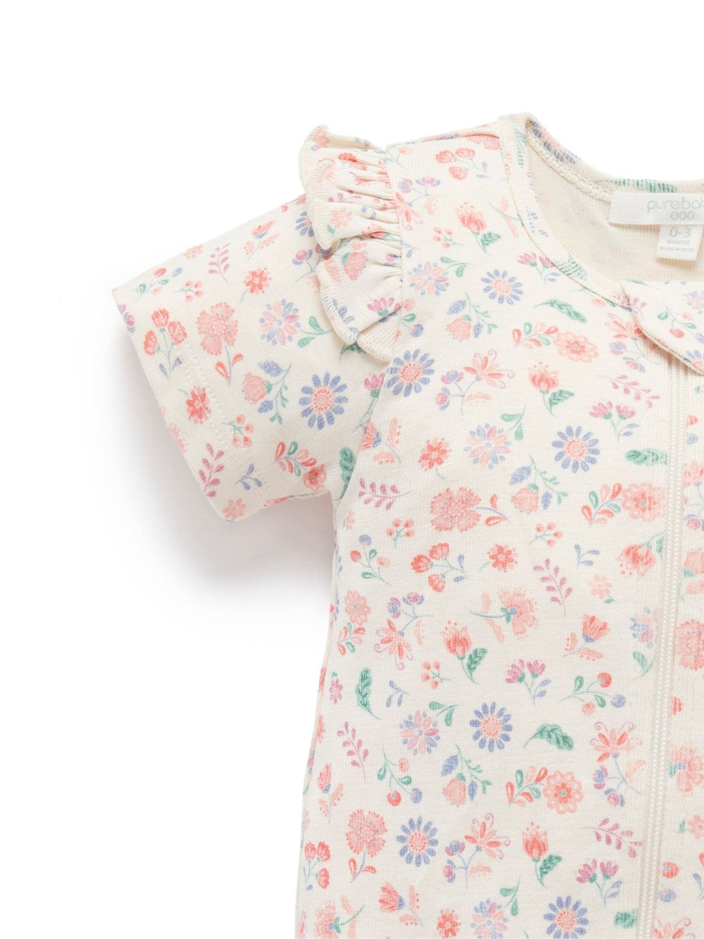 Purebaby Pink Printed Short Sleeve Floral Zip Sleepsuit image 3