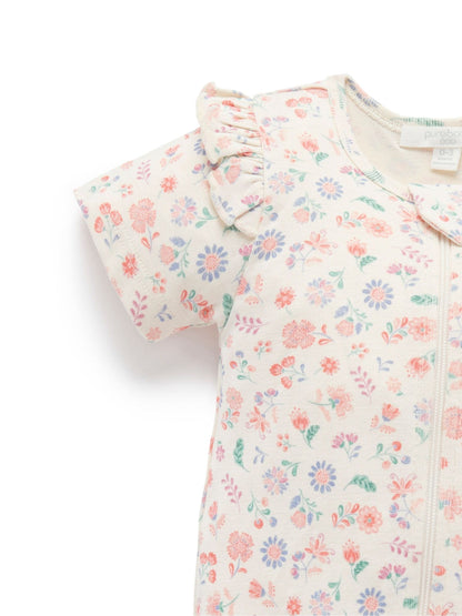 Purebaby Pink Printed Short Sleeve Floral Zip Sleepsuit image 3