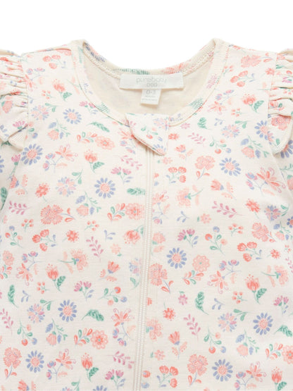 Purebaby Pink Printed Short Sleeve Floral Zip Sleepsuit image 5