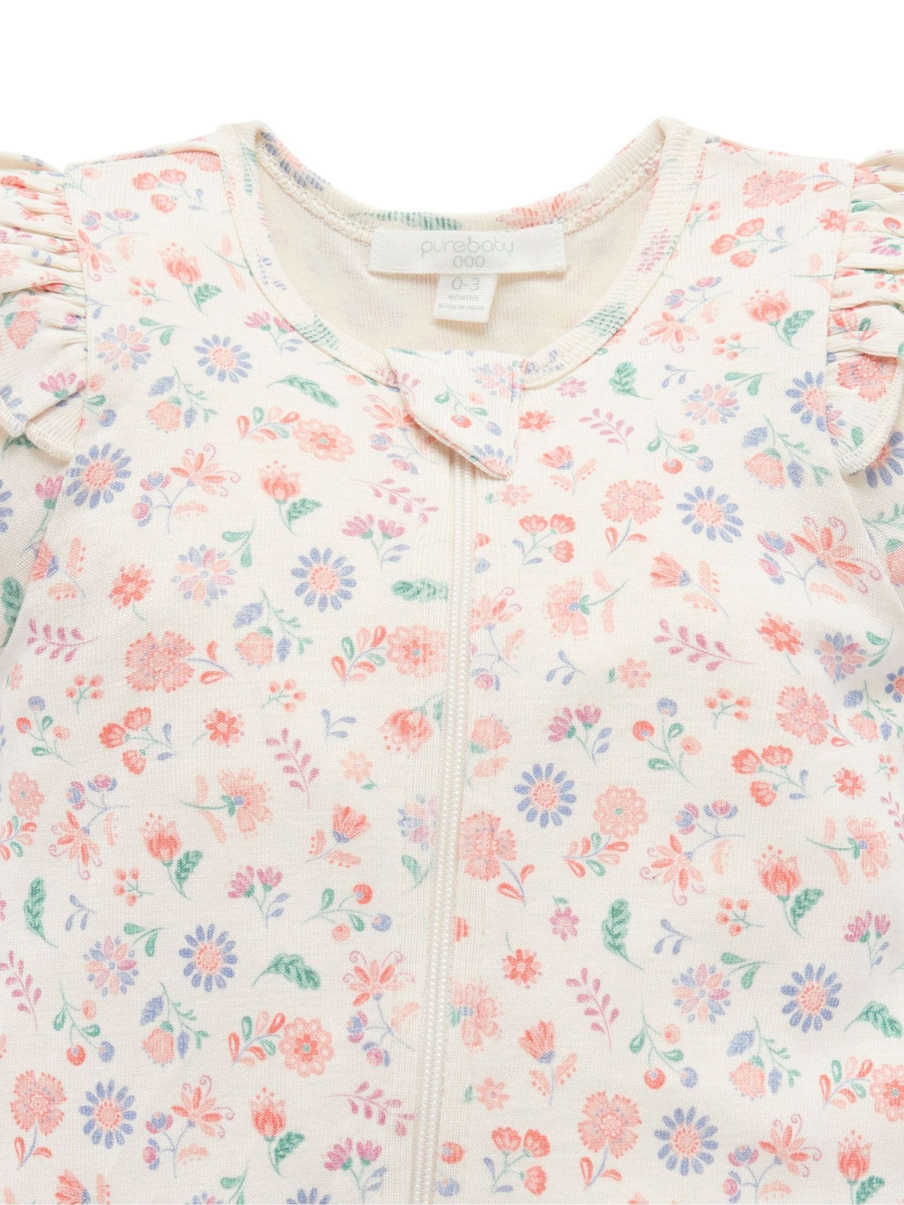 Purebaby Pink Printed Short Sleeve Floral Zip Sleepsuit image 5