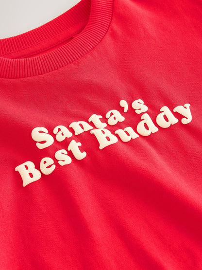 Dsiney Kidz - Bright Red Santa's Best Buddy Long Sleeve Christmas T-Shirt (3mths-7yrs) image 3