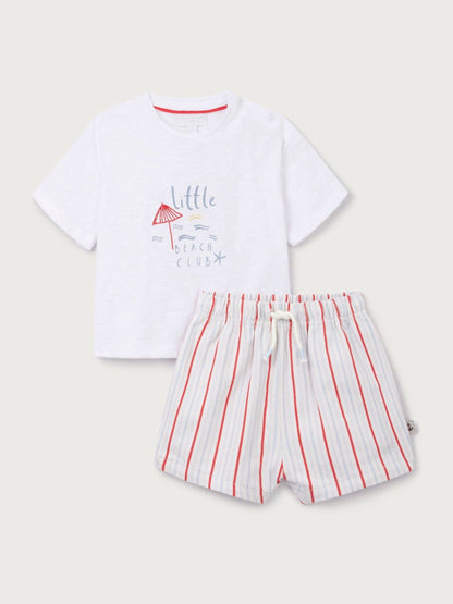 The White Company White Cotton Blend Little Beach Club T-Shirt & Shorts Set image 1