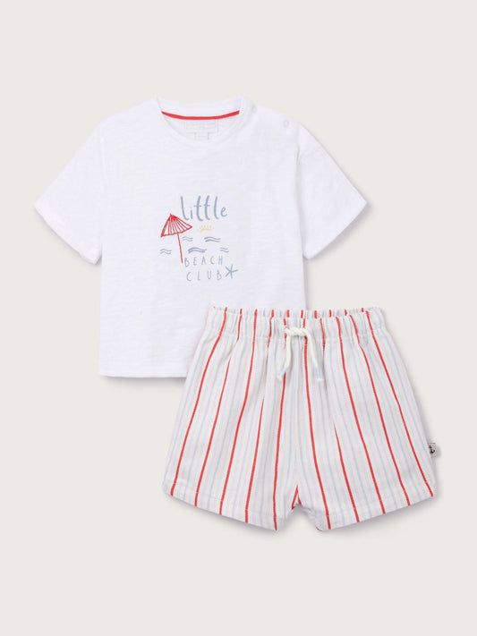 The White Company White Cotton Blend Little Beach Club T-Shirt & Shorts Set image 1