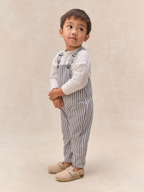 The White Company White Cotton Blend Stripe Dungaree & Top Set image 1