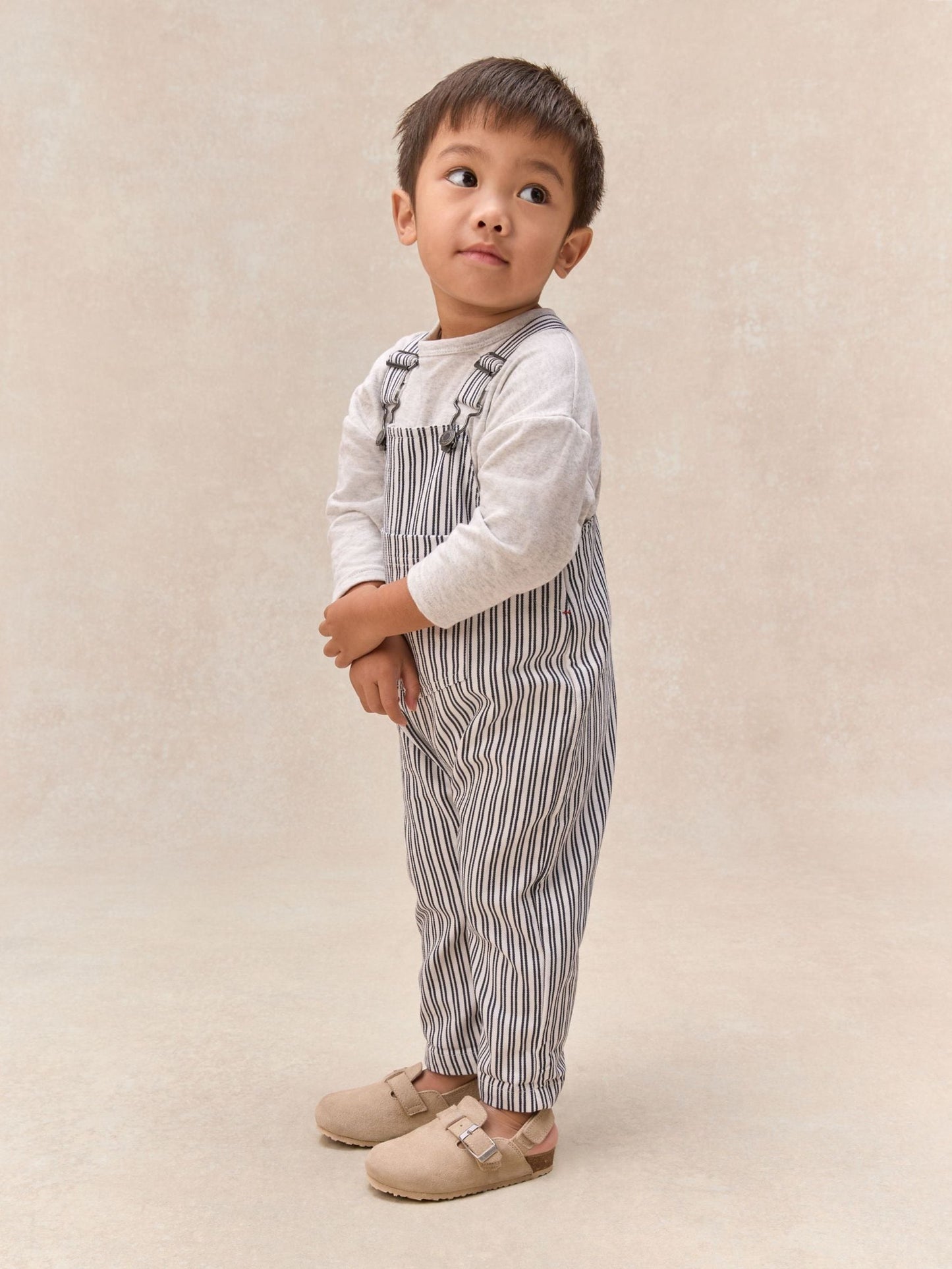The White Company White Cotton Blend Stripe Dungaree & Top Set image 1