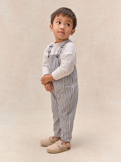 The White Company White Cotton Blend Stripe Dungaree & Top Set image 1