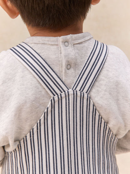 The White Company White Cotton Blend Stripe Dungaree & Top Set image 4