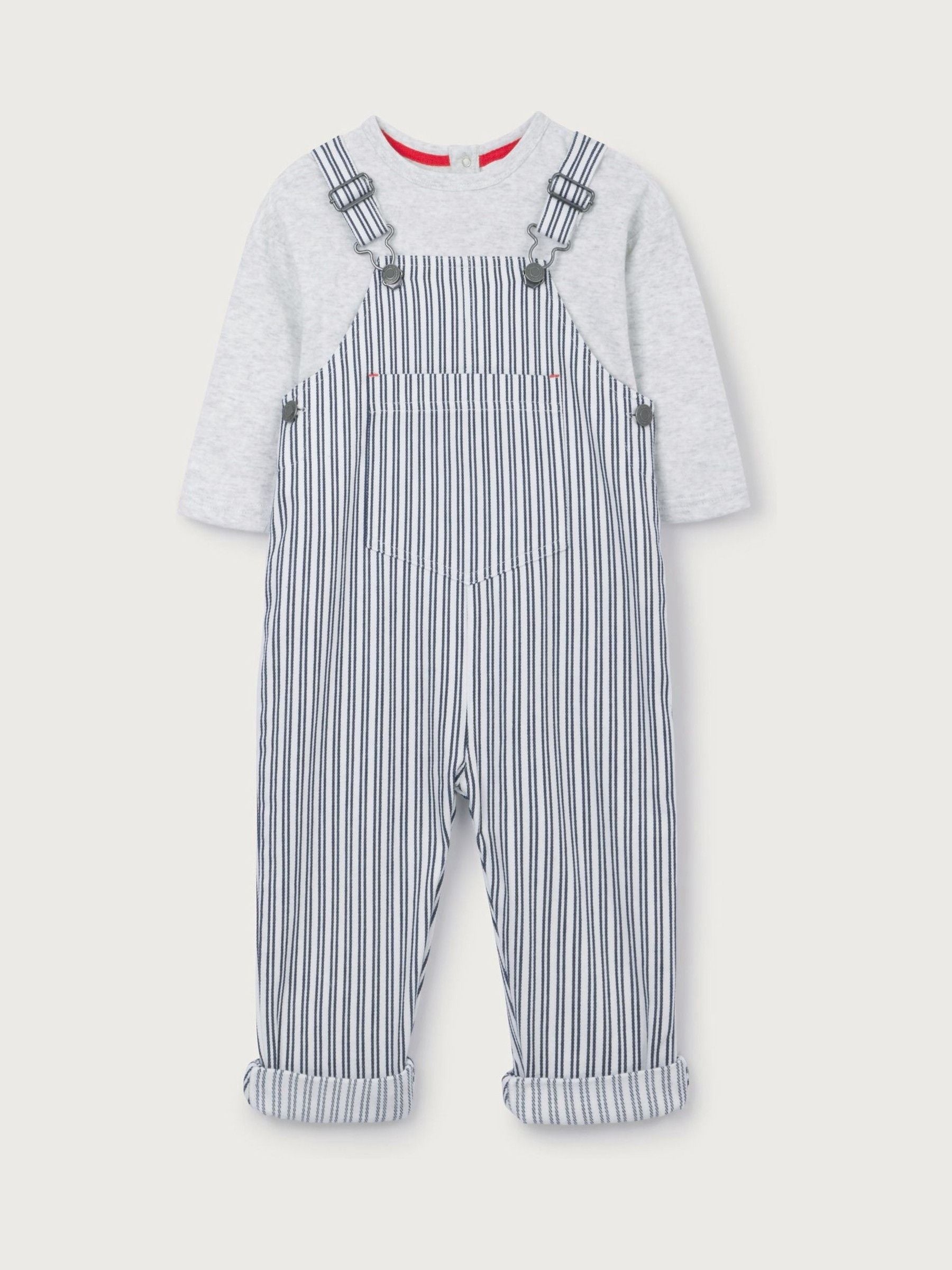 The White Company White Cotton Blend Stripe Dungaree & Top Set image 5