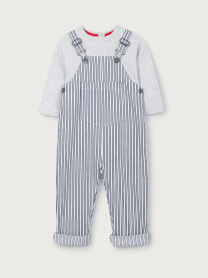 The White Company White Cotton Blend Stripe Dungaree & Top Set image 5